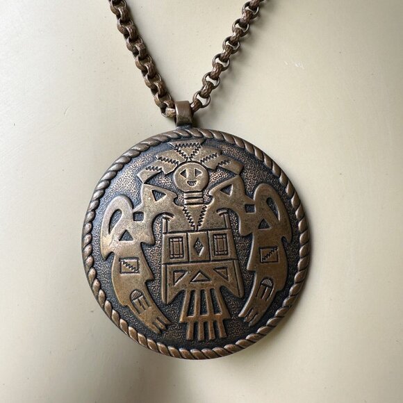 Vintage Bell Trading Post Solid Copper Huge Native American Kachina Necklace 18" - Picture 2 of 8